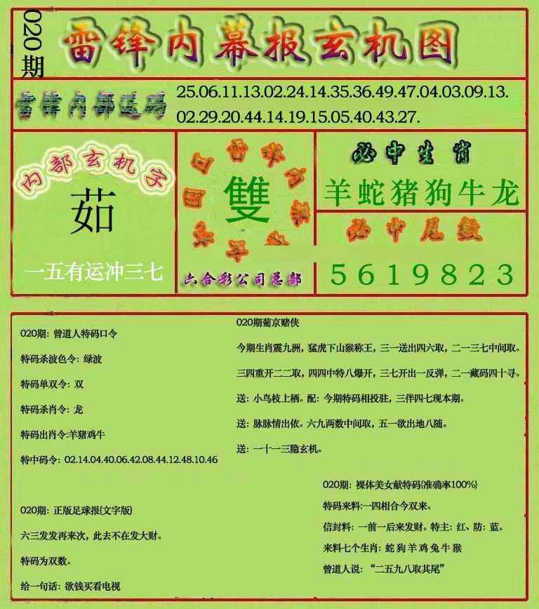 020期雷锋玄机报(新上市)[图]