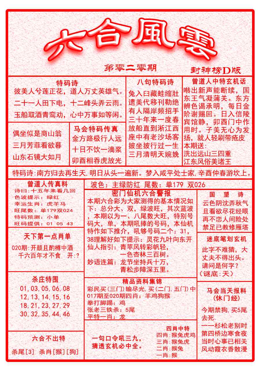 020期六合风云A面[图]