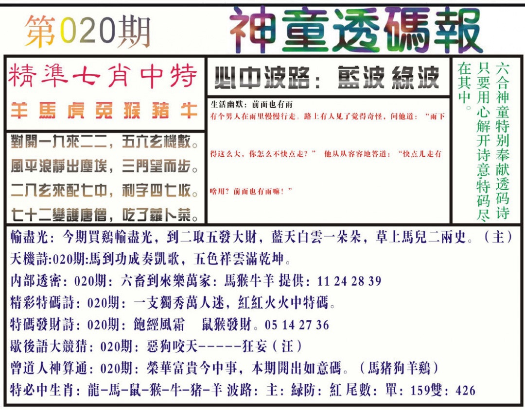 020期神童透码报(正版)[图]